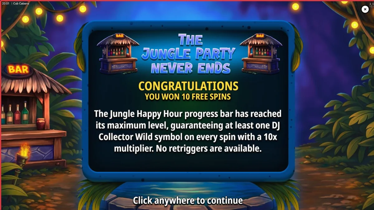Tampilan visual slot Cub Cabana dengan tema pesta tropis yang cerah